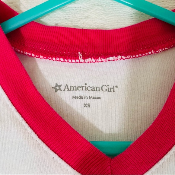 American Girl pink and white logo top extra small pullover V-neck long sleeve - Picture 3 of 9
